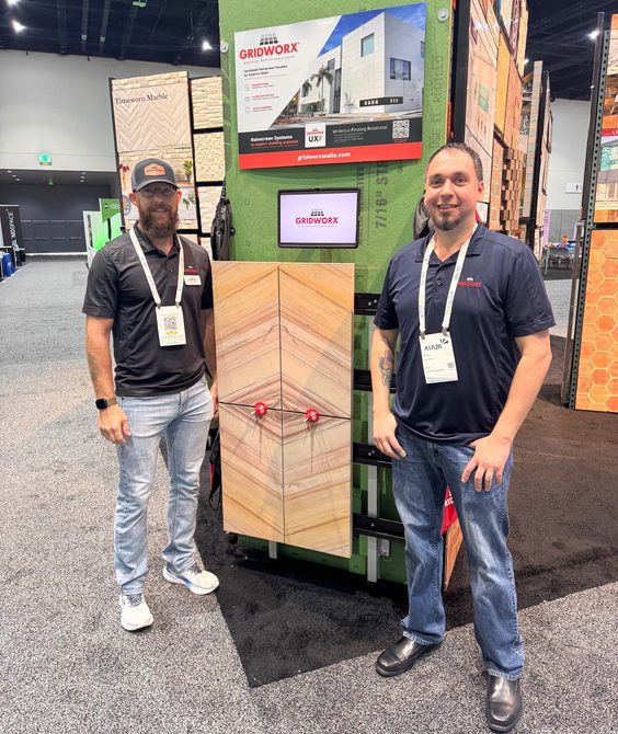Gridworx SKR and UXF rainscreen systems displayed at the AIA26 booth